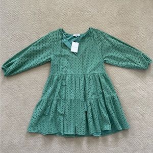 Karina Grimaldi sage green Irina eyelet mini dress size medium.